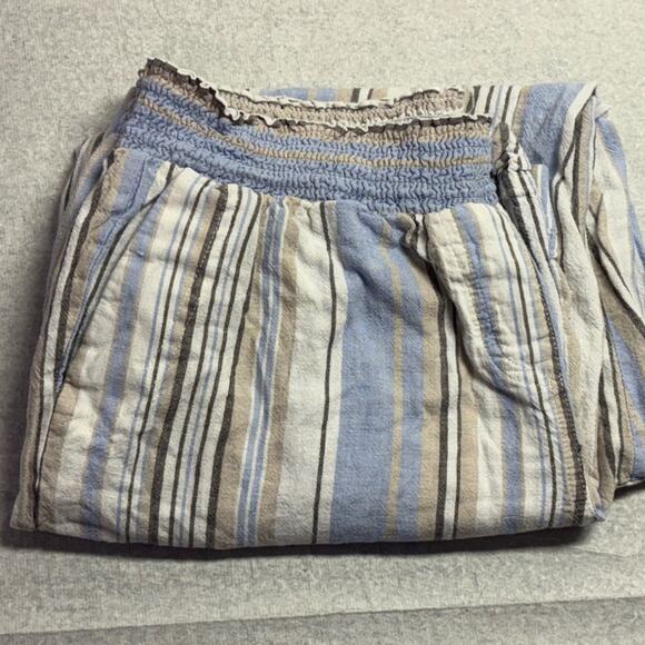 Relaxed 90s Land and Sea Linen Loungewear Stripped Pattern Elastic Waist Med - Picture 5 of 5